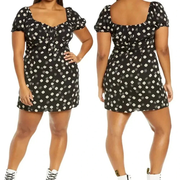 BP. Black Daisy Printed Tie Front Mini Dress 1X - Picture 1 of 4
